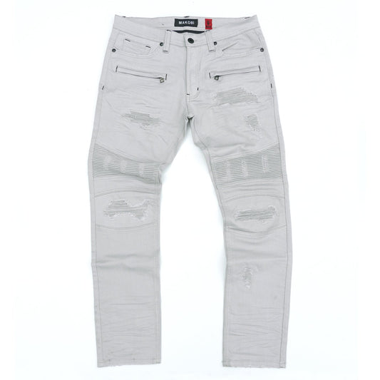 M1926 - Makobi Core Denim Biker Jeans - Light Gray