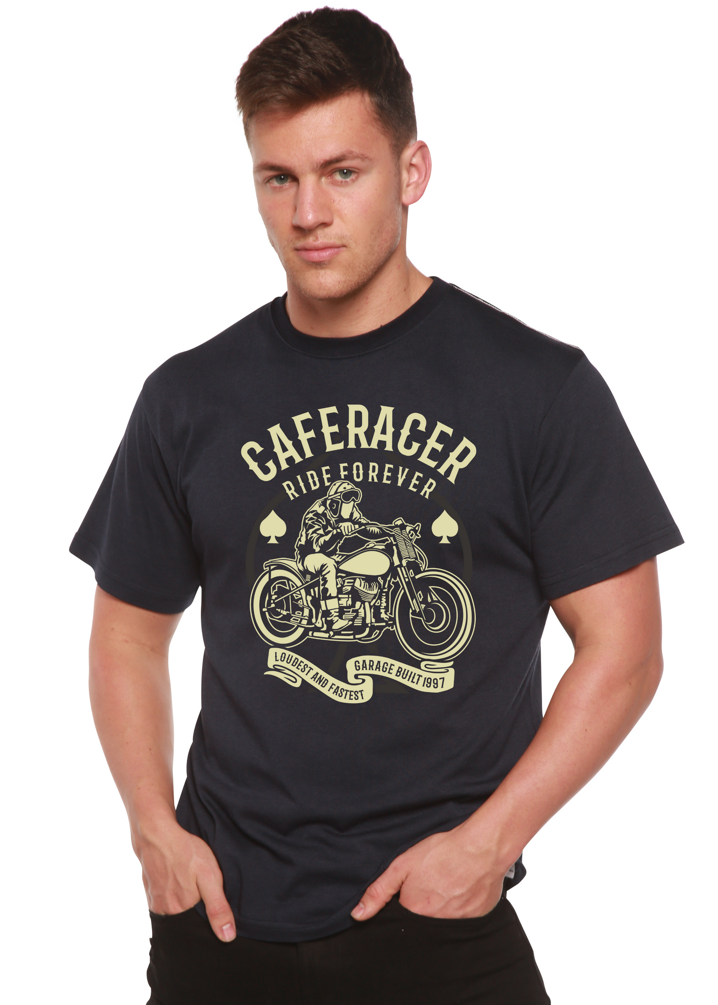 Caferacer Ride Forever Men's Bamboo Viscose/Organic Cotton Short Sleeve Graphic T-Shirt