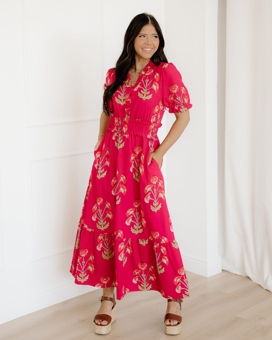 Neve Frilled V Neck Short Sleeve Ruffle Maxi Dress