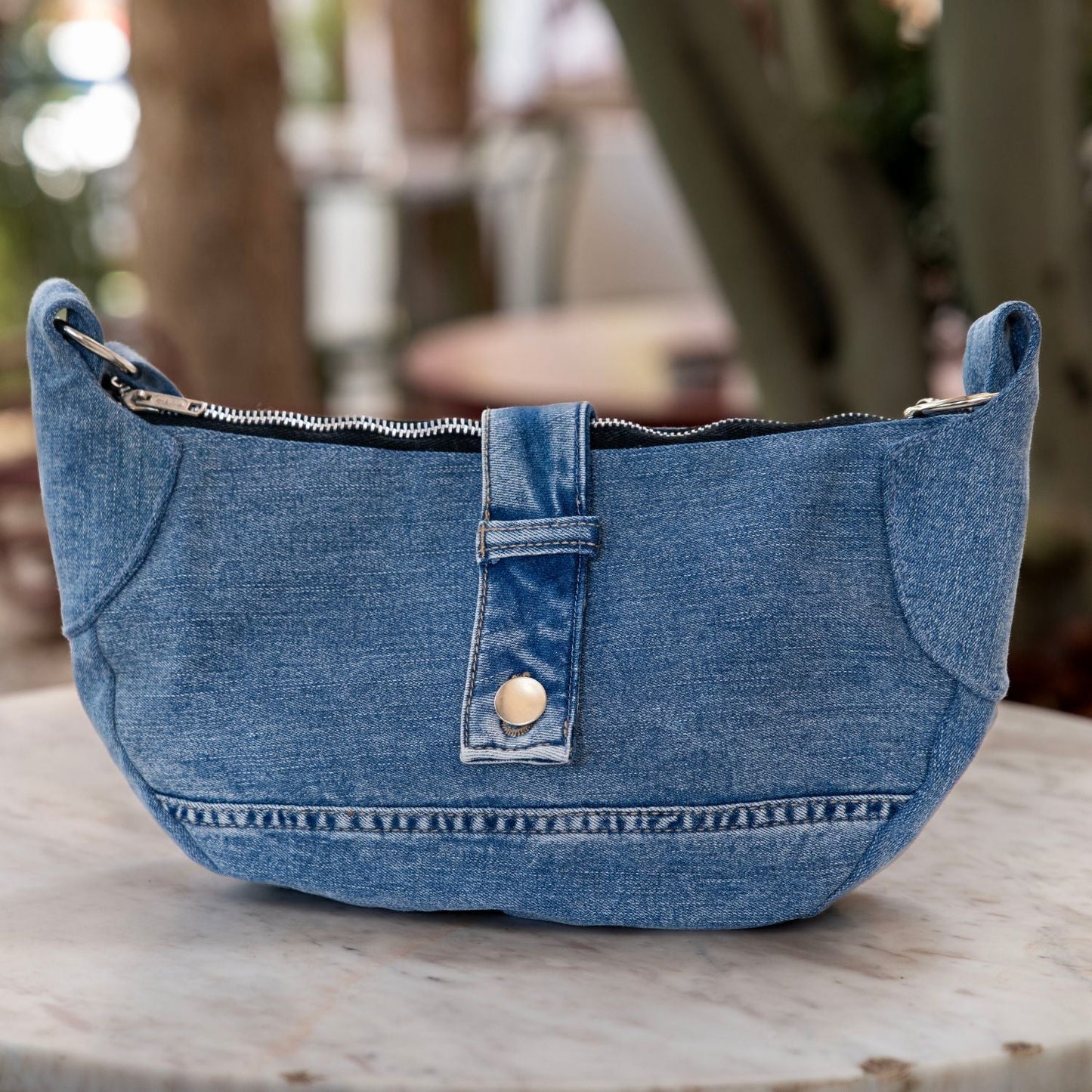 Brooklyn Crescent / Upcycled Denim Crossbody Light Blue