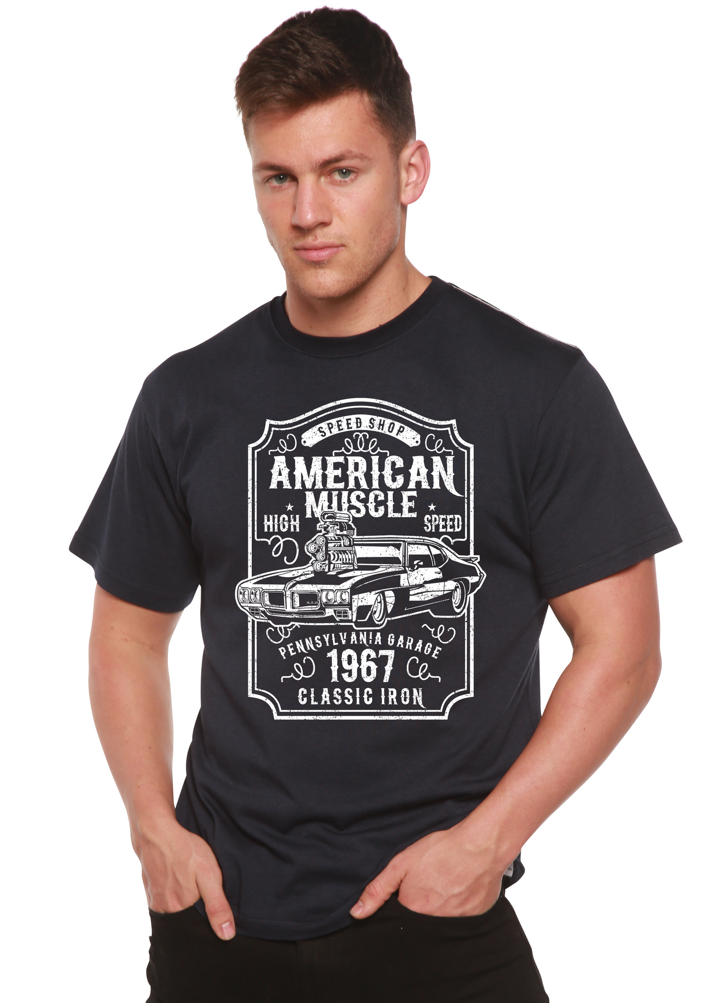 American Muscle Men's Bamboo Viscose/Organic Cotton Short Sleeve Graphic T-Shirt