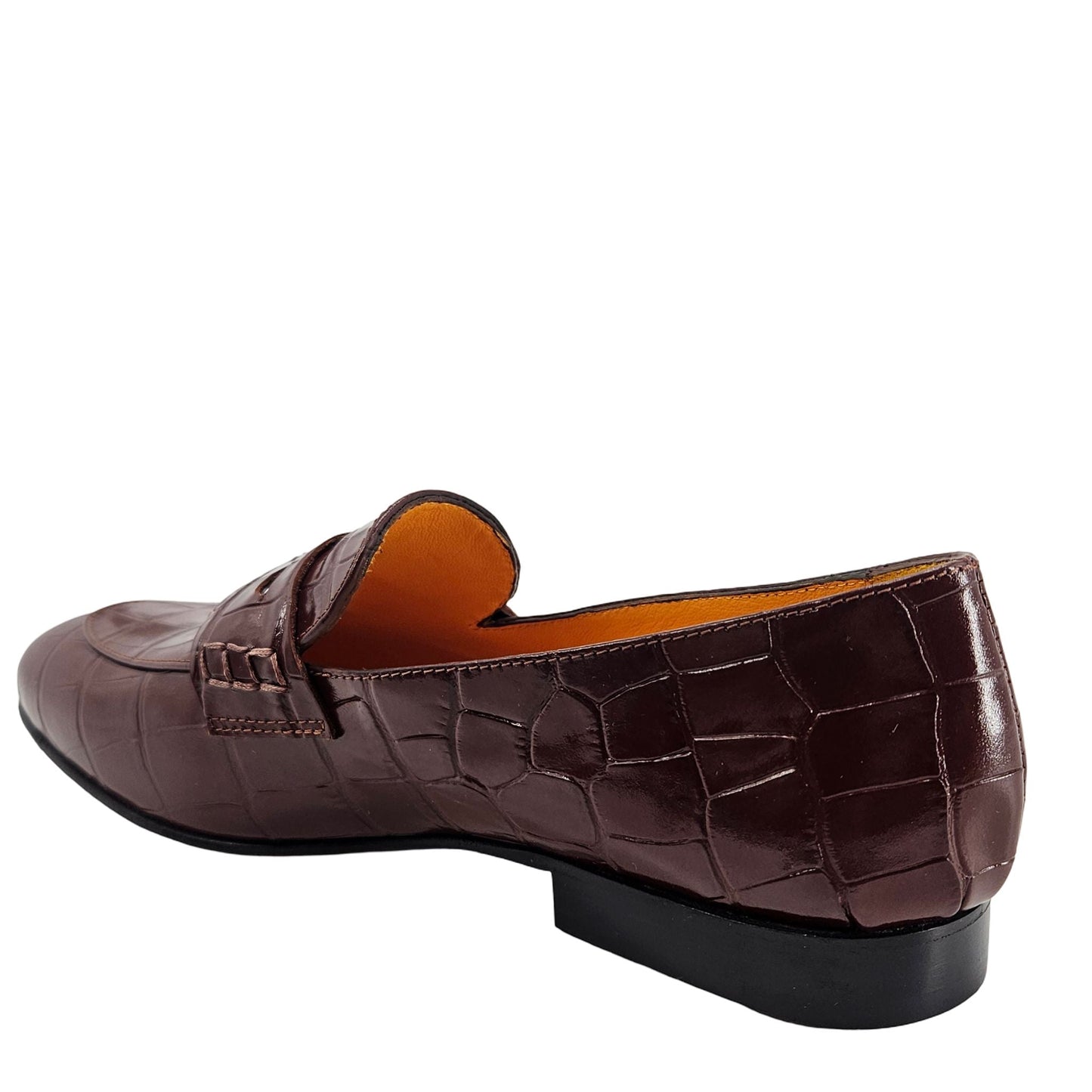 Chocolate Leather Flat Moc Croc Leather Loafer