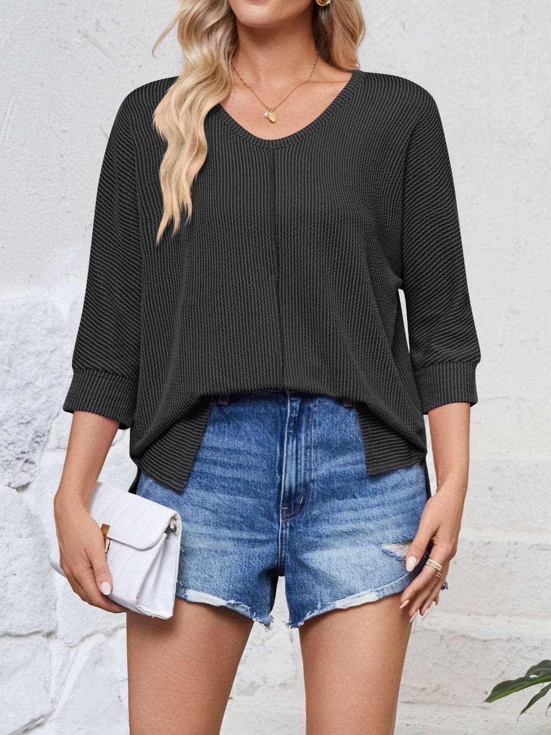 Trendsi just arrived - Textured 3/4 sleeve blouse