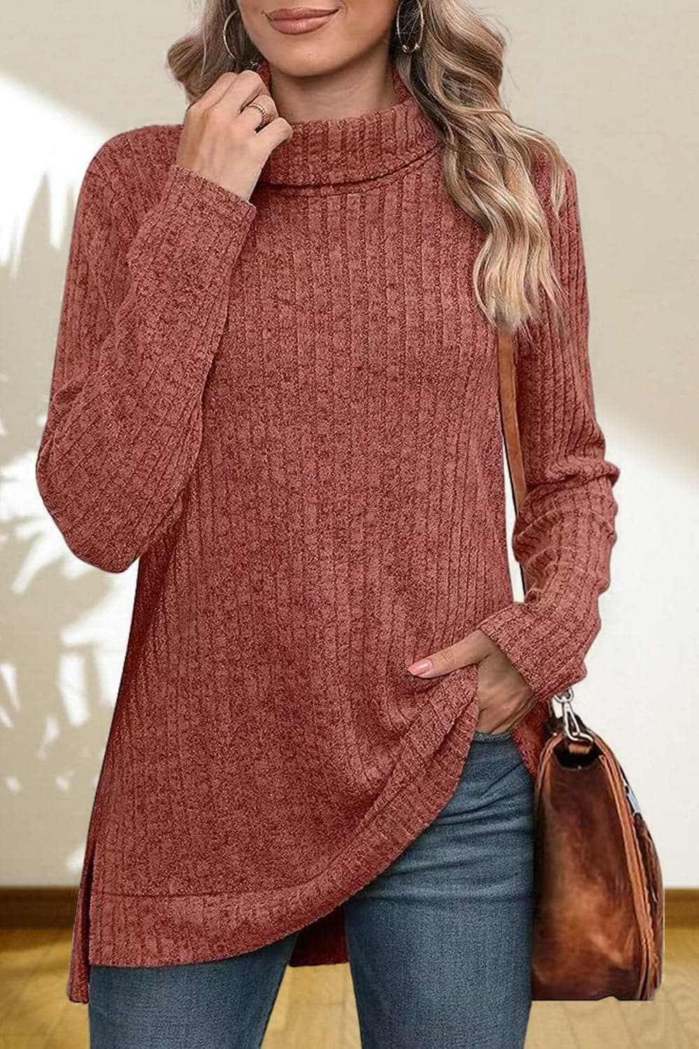 Trendsi Chic high-low turtleneck top