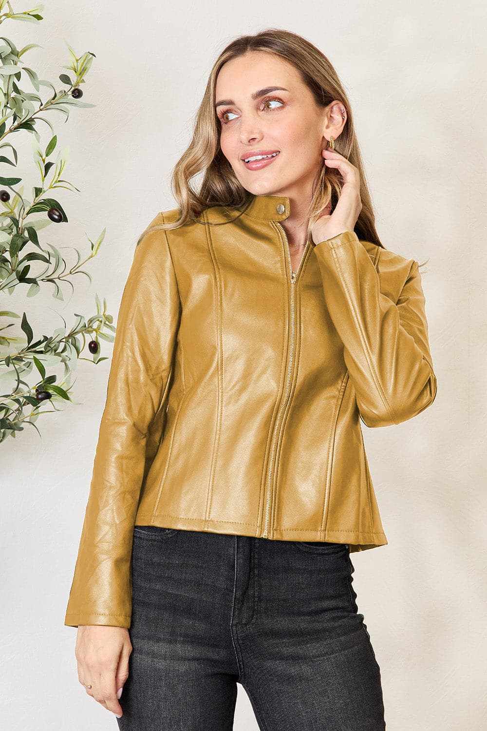 Trendsi Chic mock neck zip-up jacket