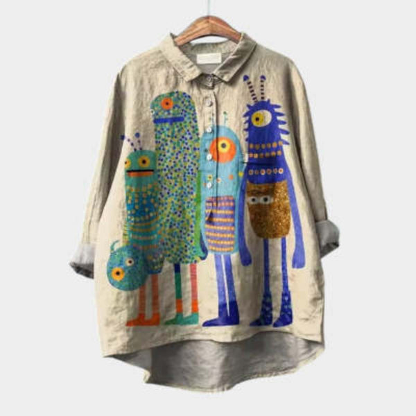 Women’s Relaxed Fit Printed Lapel Casual Shirt