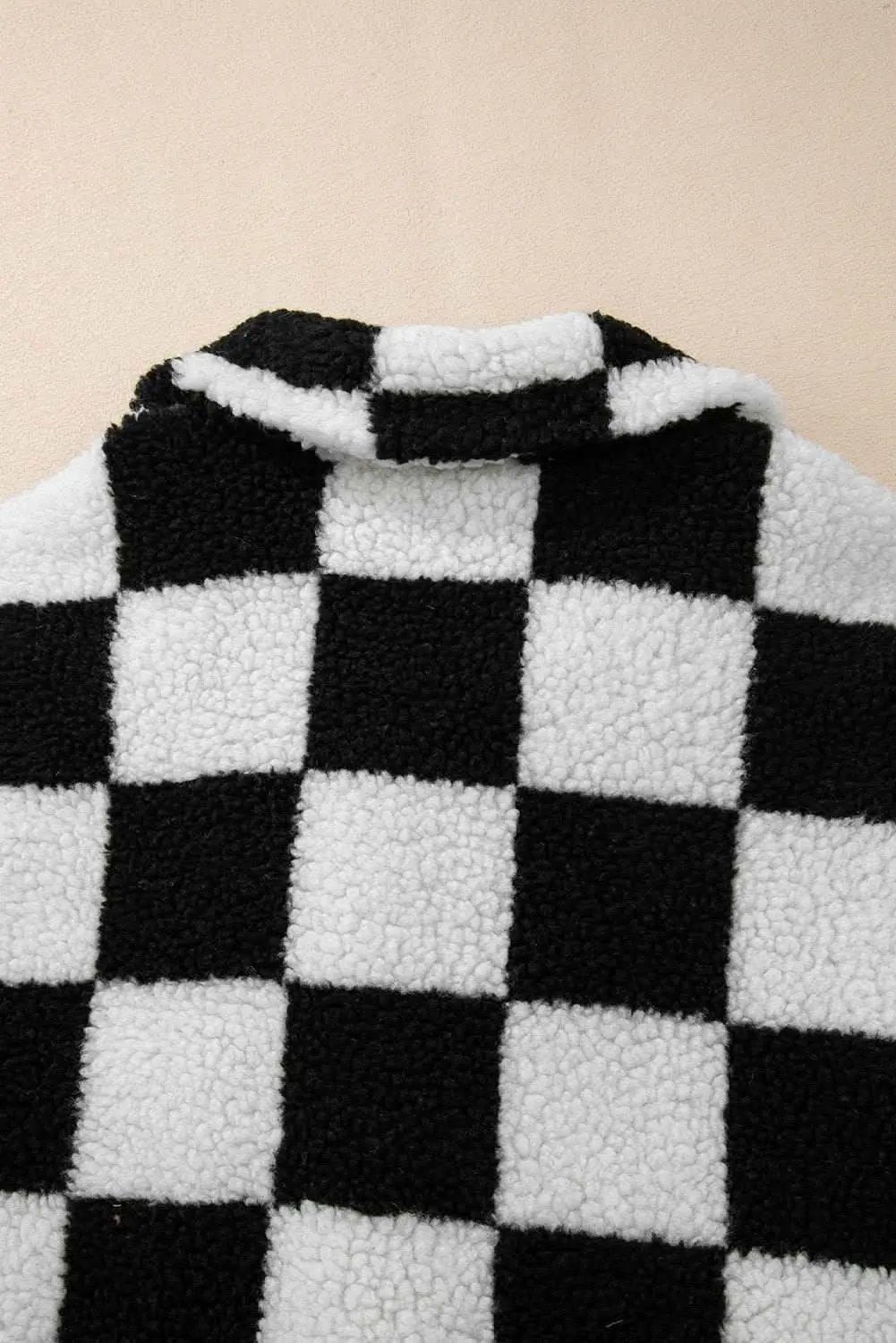 Women's Jacket - Black Checkered Fleece with Side Pockets - Casual Style