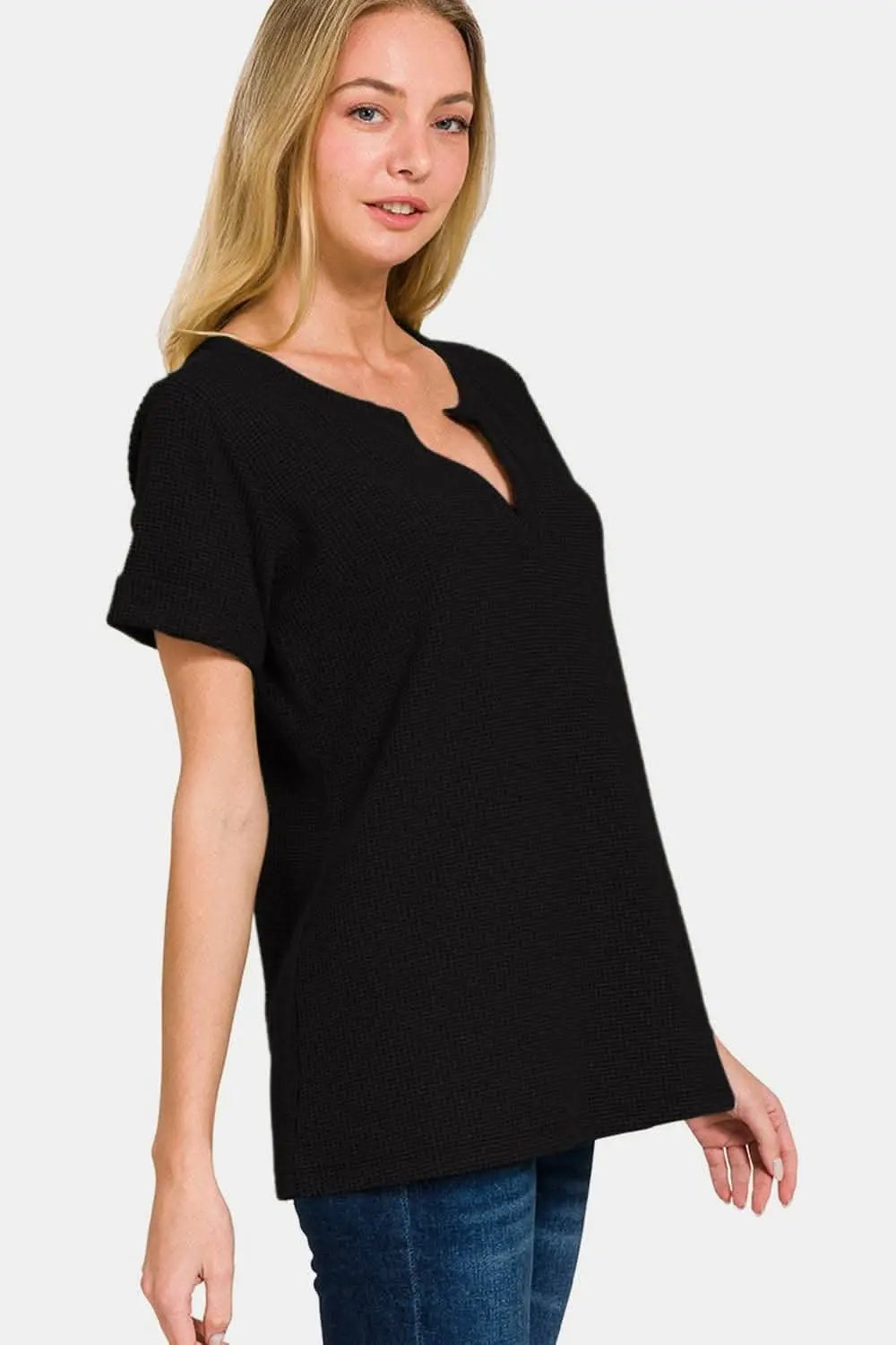 Short Sleeve Tee - Notched Neck - Chic & Versatile Style
