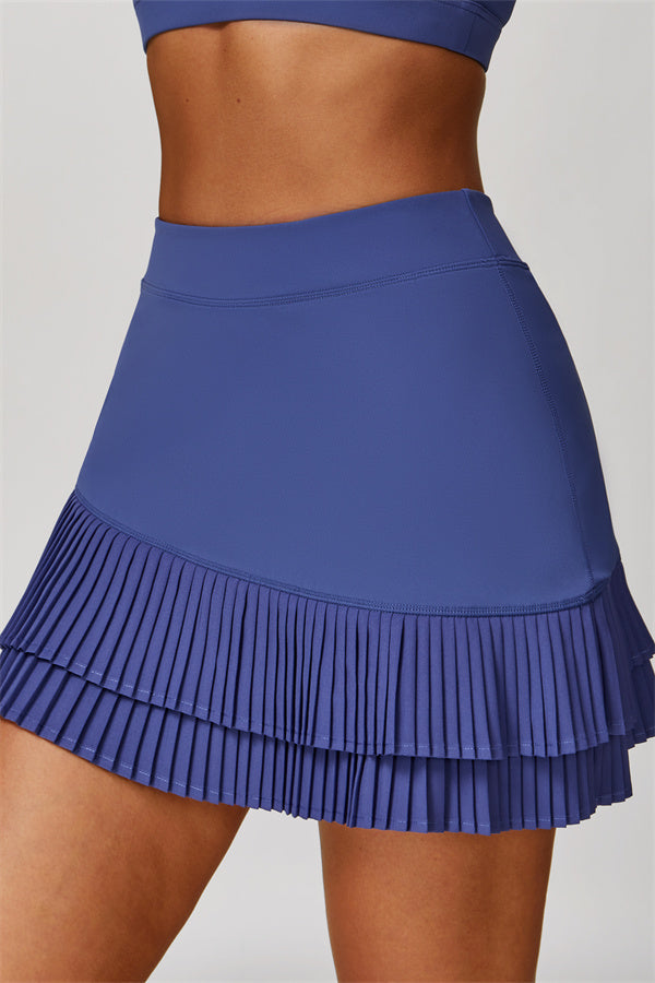 The Lavish Long Sleeve Cut-out Crop Top Tennis Skirt 2-Piece Set