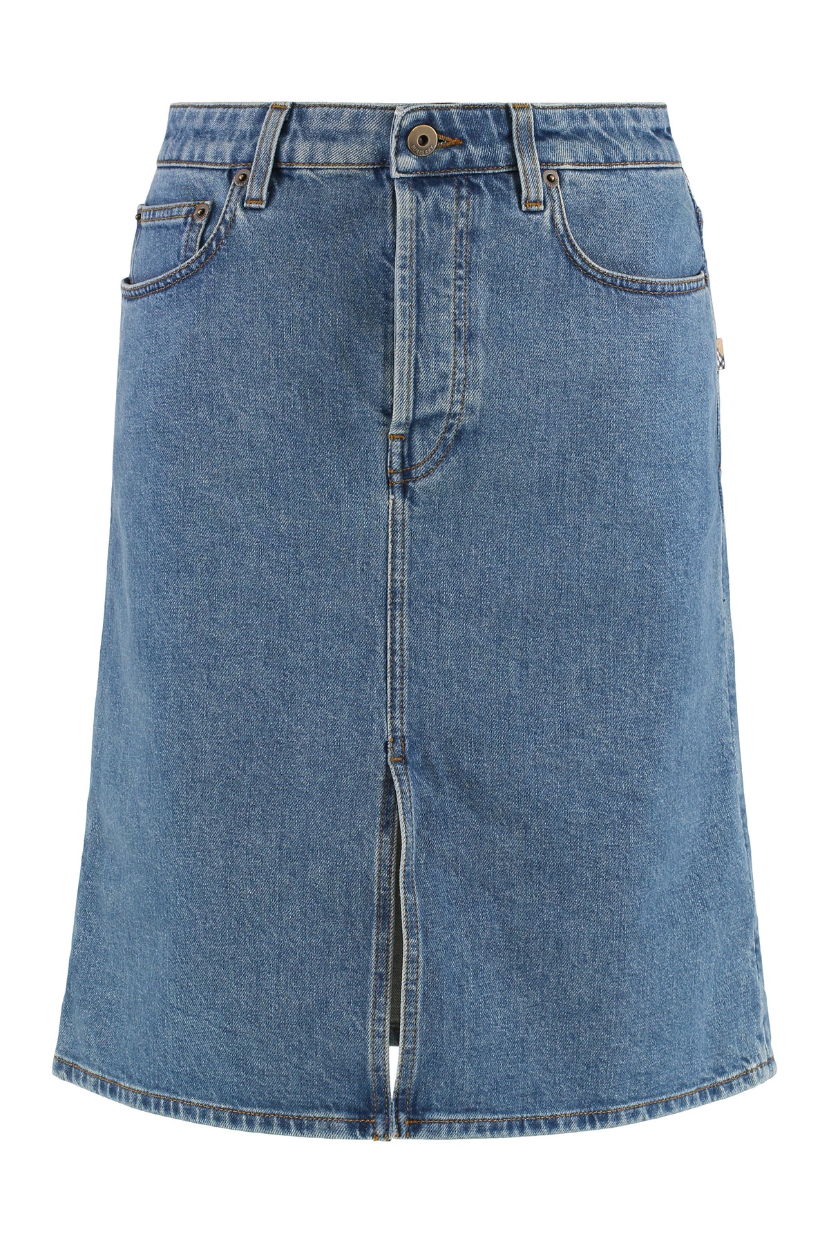 Denim Slit Skirt in Mid Blue