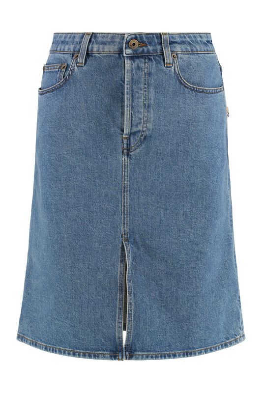 Denim Slit Skirt in Mid Blue