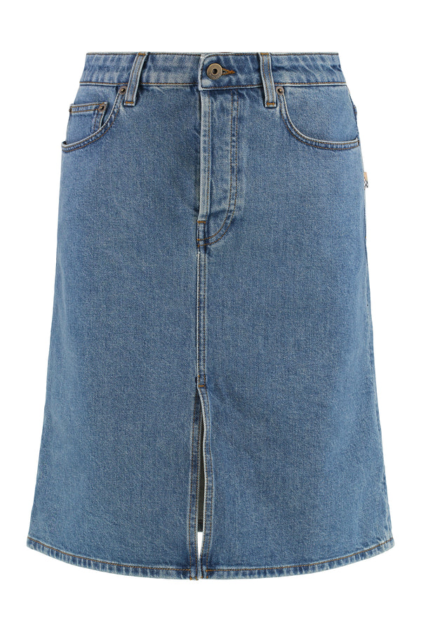 Denim Slit Skirt in Mid Blue