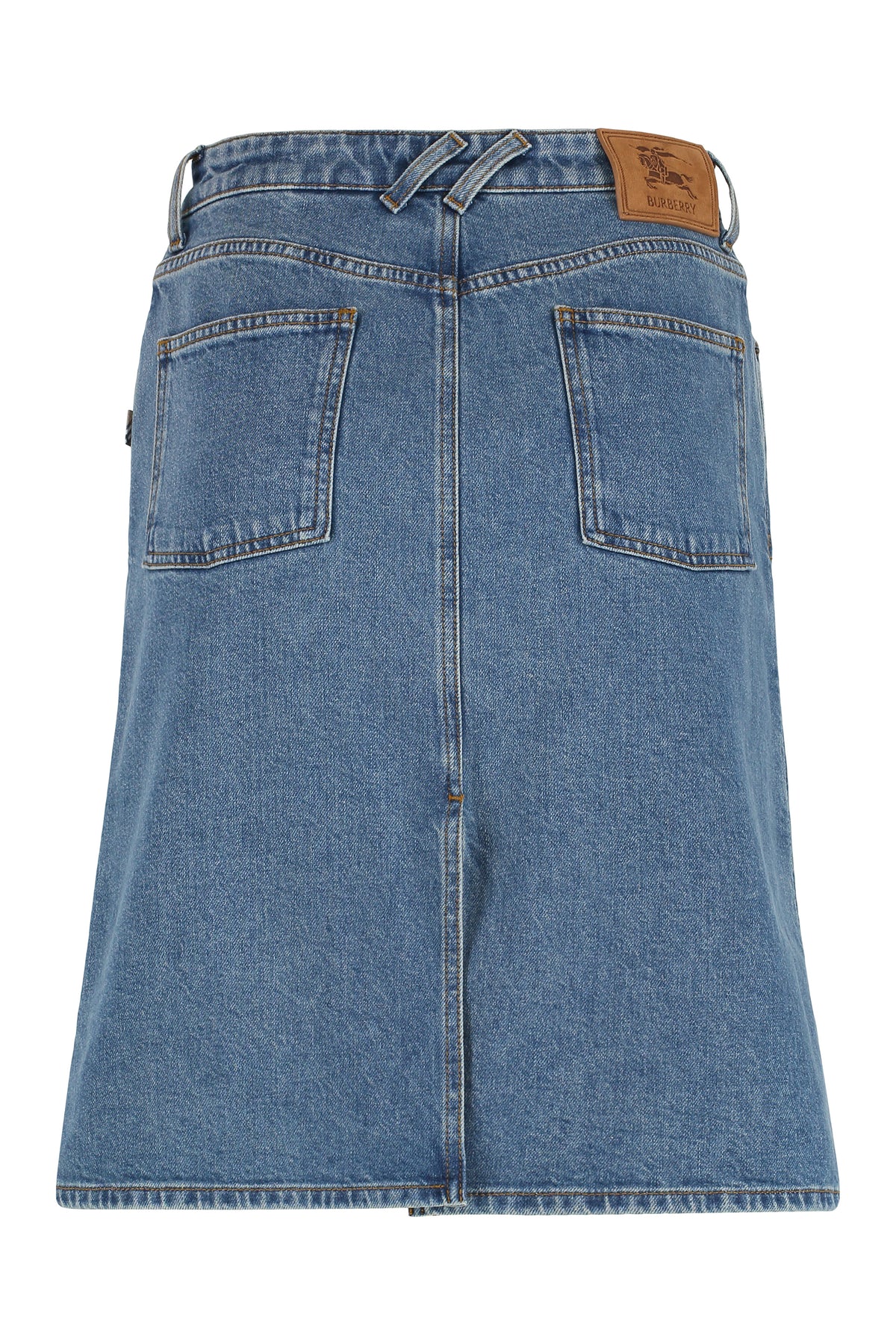 Denim Slit Skirt in Mid Blue