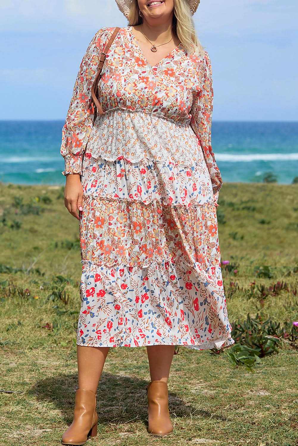 Love Salve Khaki Floral Maxi Dress Women's Fall Southern Belle Style + Comfy Fit
