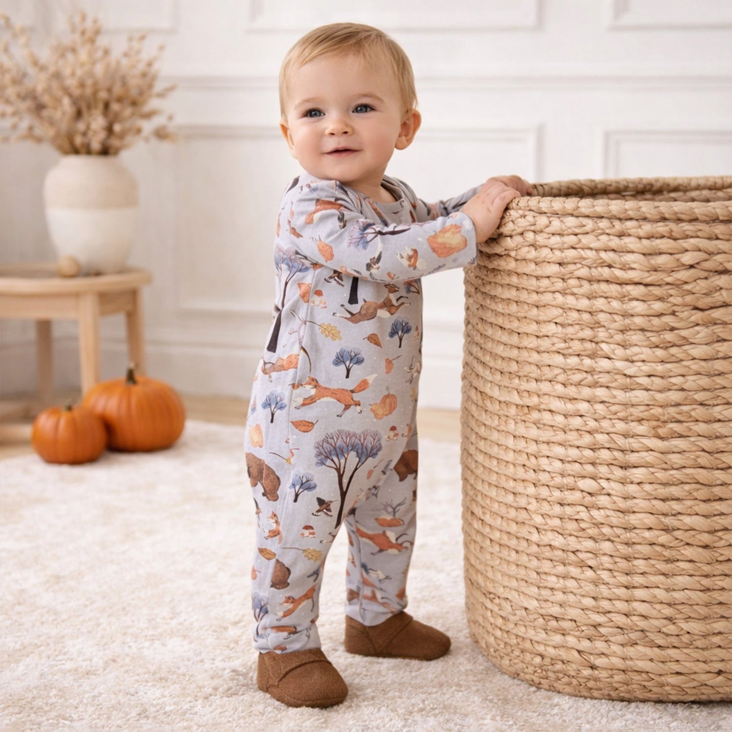 Forest Frolic Baby Romper - Soft Bamboo Fall Outfit