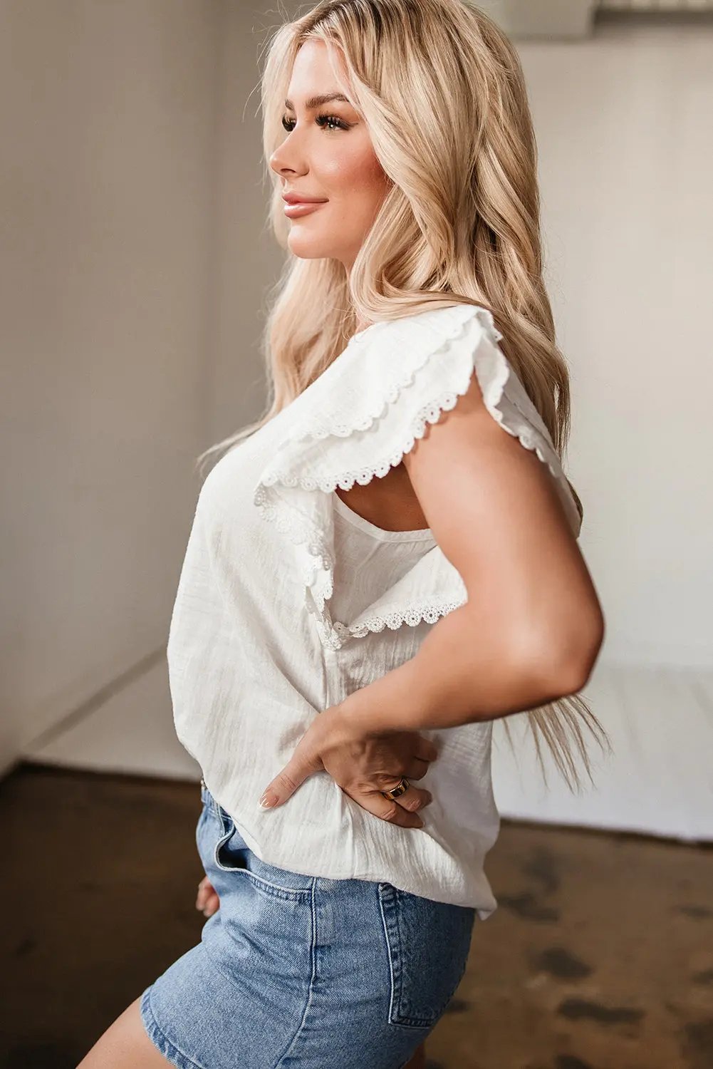 Blouse - Crinkled Ruffle Sleeve - Southern Belle Style