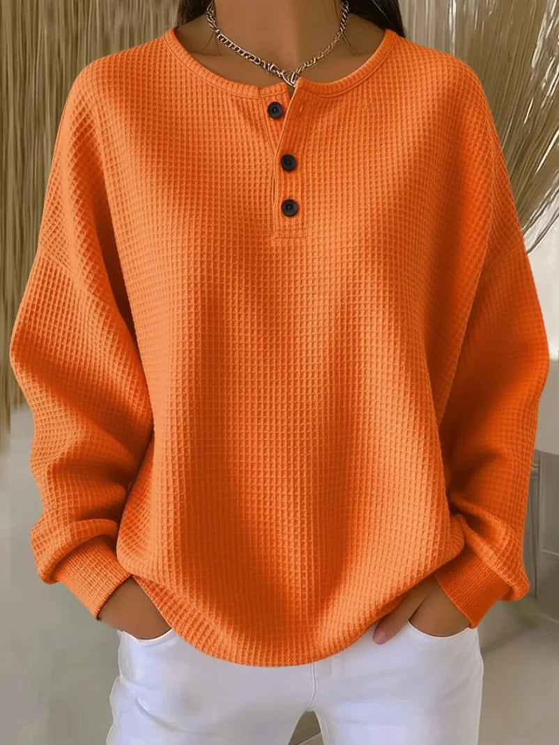 Women's Round Neck Solid Color Pullover Loose Top | Long & Short Sleeve