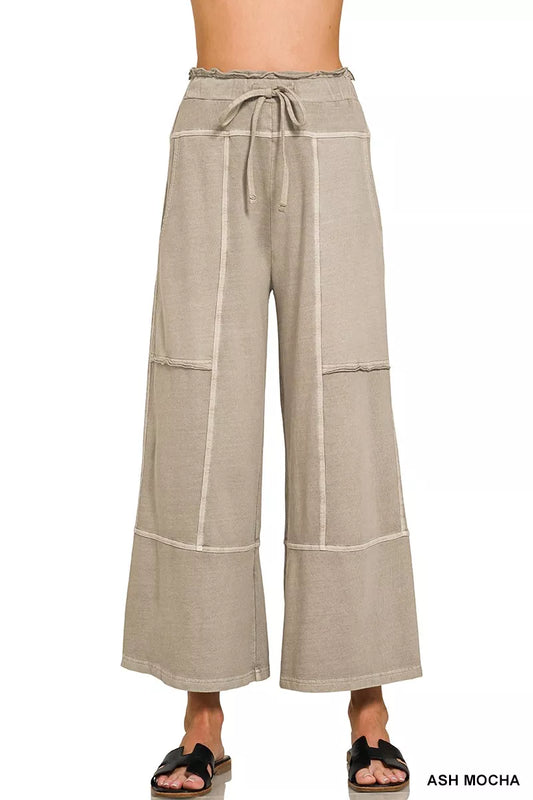 Zenana French Terry Washed Exposed-seam Wide Leg Pants