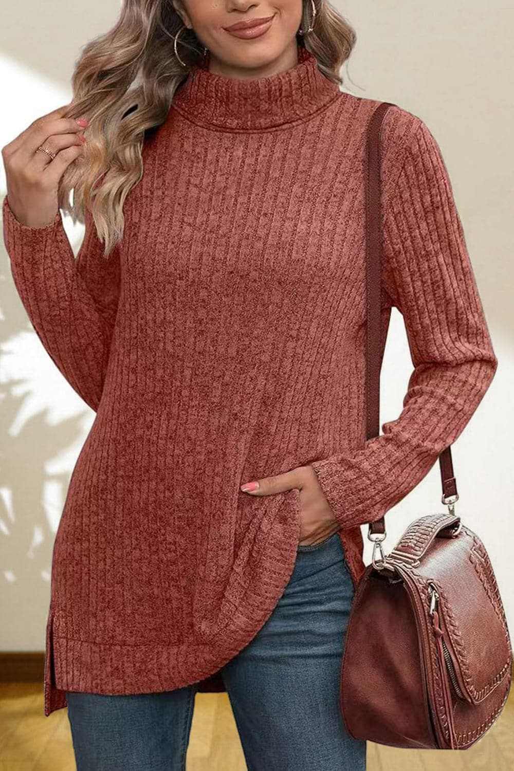 Trendsi Chic high-low turtleneck top