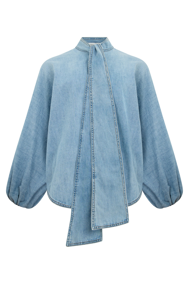 Denim Shirt With Bow