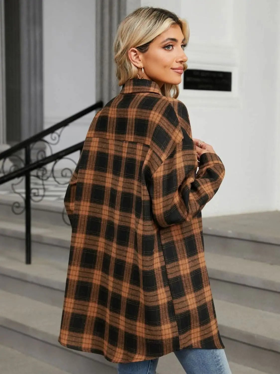 Trendsi Shirts - Plaid collared long sleeve shirt - Premium Quality