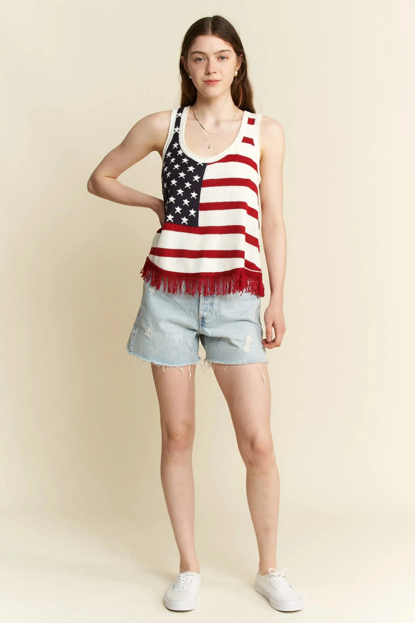 Tank Top - American Flag Fringe Plus Size - Women's Patriotic