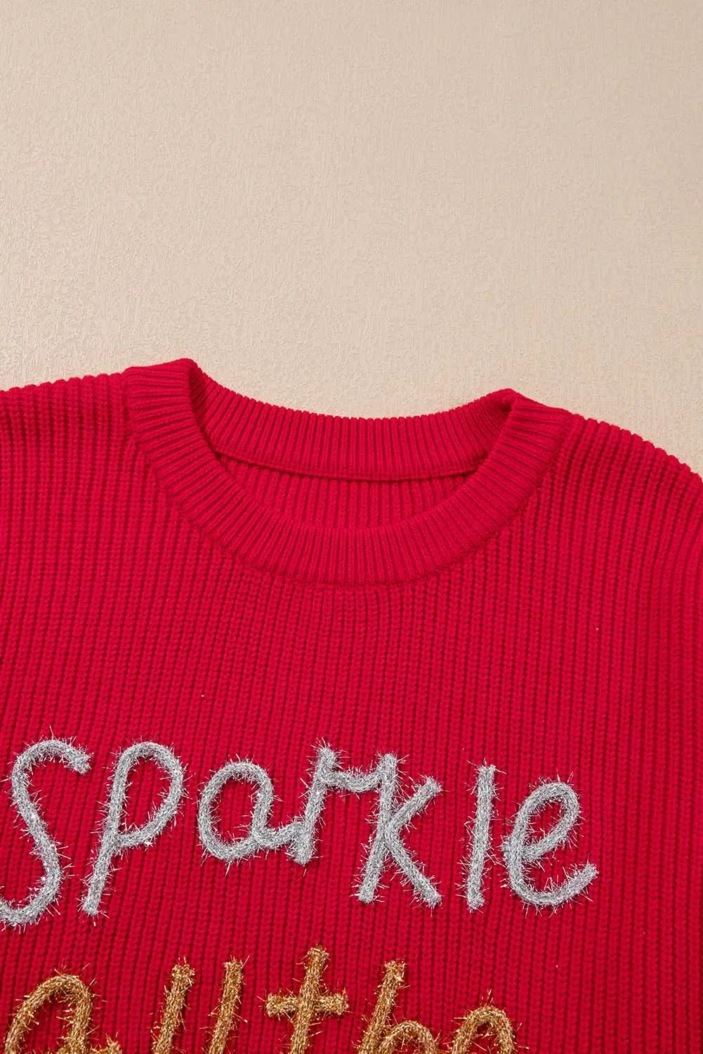 Women's Plus Size Tinsel Sweater - Racing Red Holiday Festive