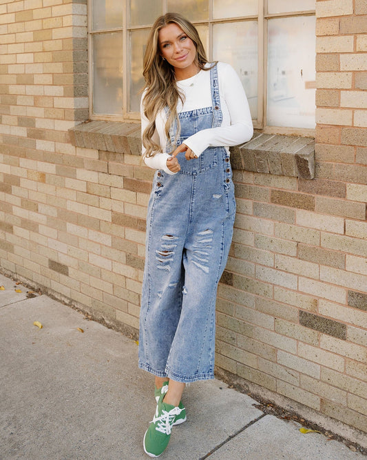 Distressed Overalls - Blue Wash