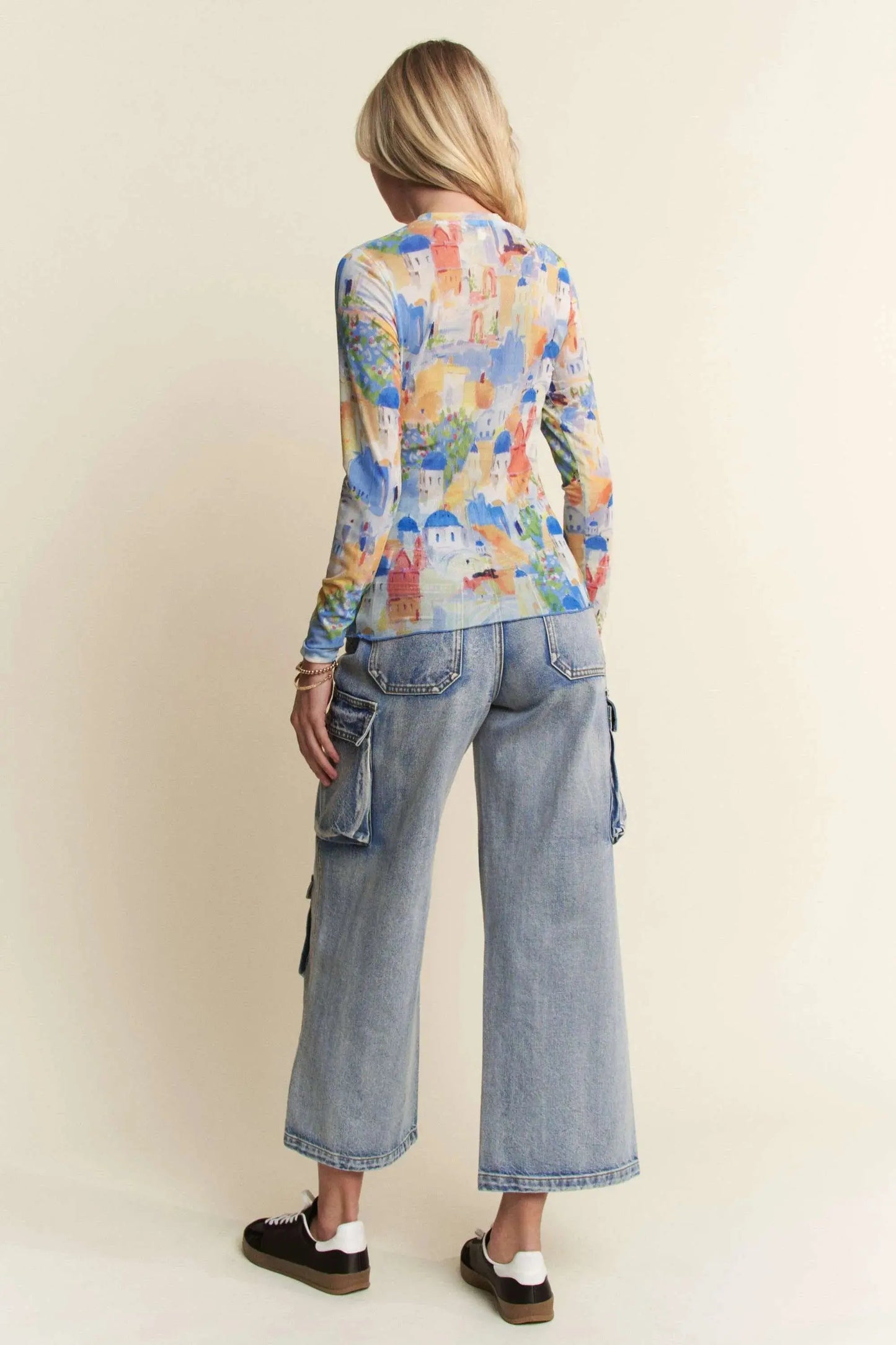 Mesh Top - Print Long Sleeve Lightweight - Casual Trendy