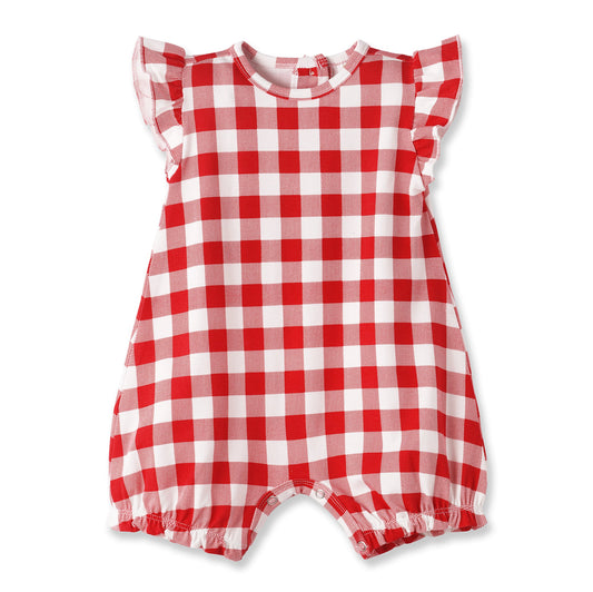 Picnic Plaid Soft Bamboo Shorty Romper for Baby Girls