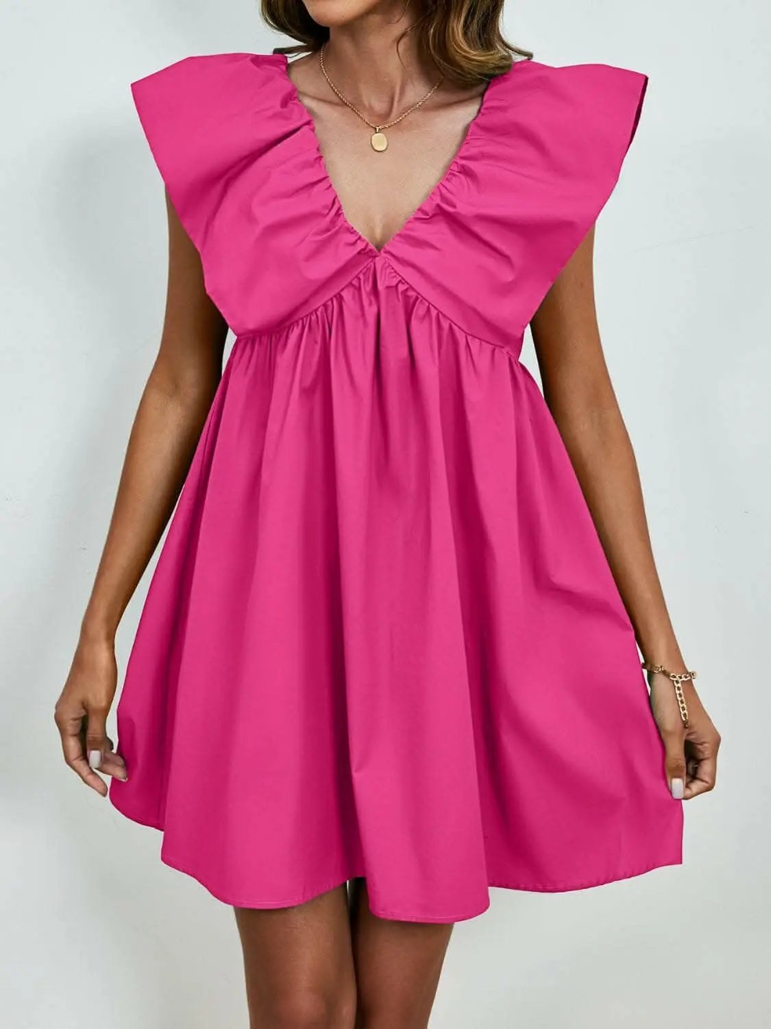 Trendsi V-neck cap sleeve mini dress