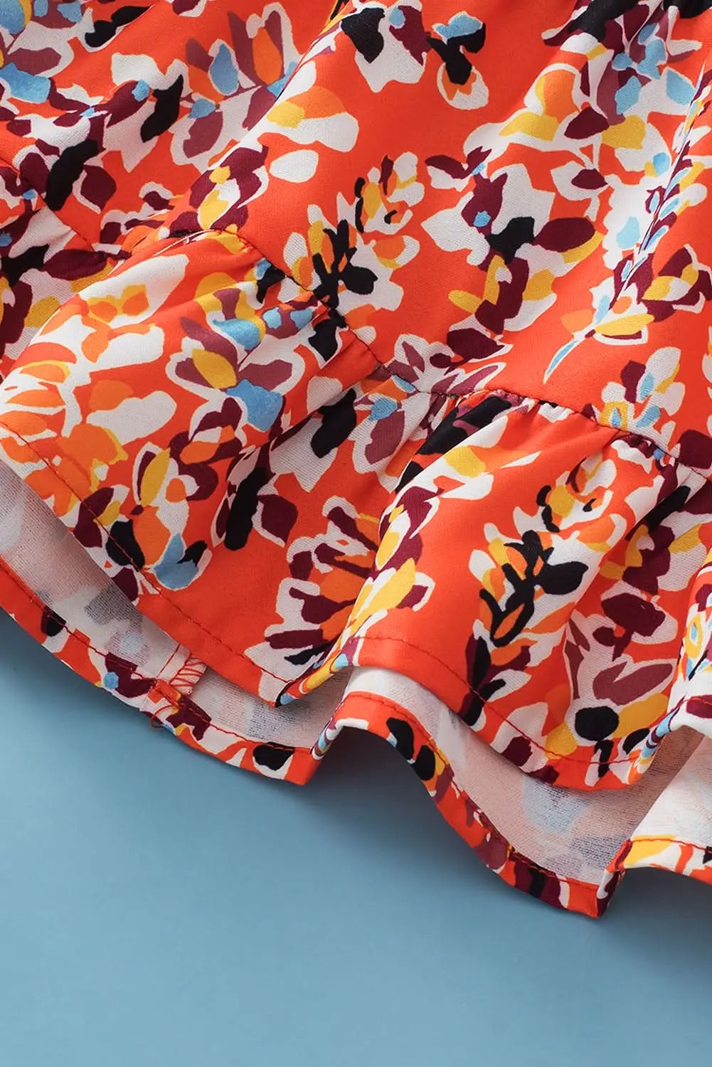 Women's Blouse - Orange Floral Ruffle Sleeve - Southern Belle Style