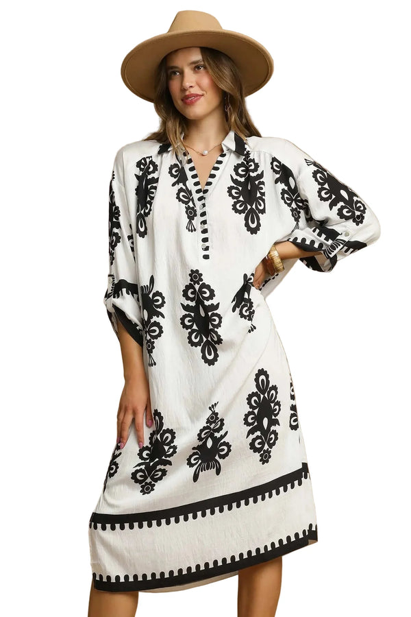 Abstract Print Midi Dress