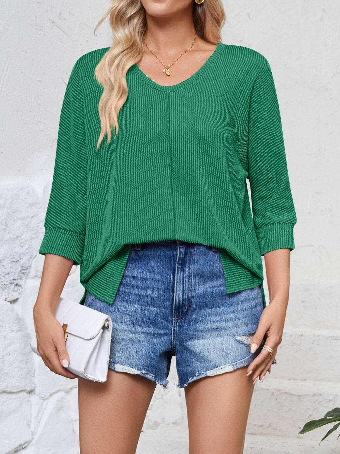 Trendsi just arrived - Textured 3/4 sleeve blouse