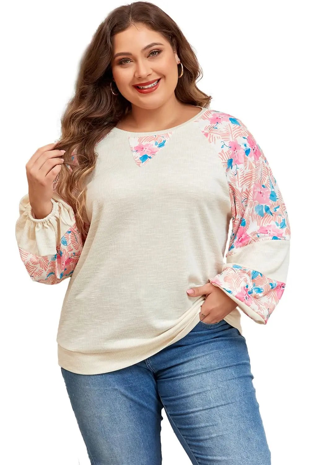 Women's Blouse - Apricot Floral Textured - Southern Belle Style