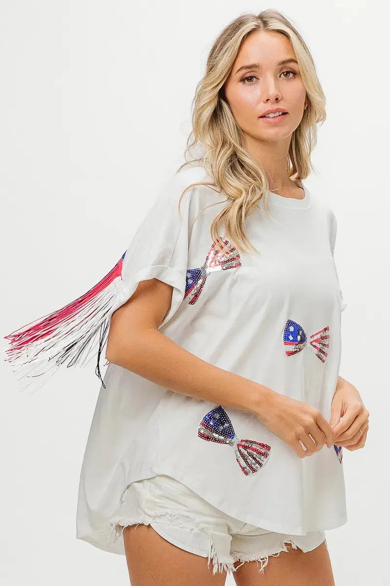 Women's T-Shirt - Sequin Flag - Patriotic USA