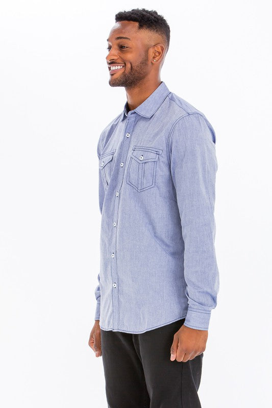 Weiv Men's Casual Long Sleeve Shirts - Denim