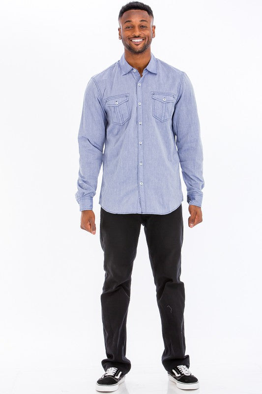 Weiv Men's Casual Long Sleeve Shirts - Denim