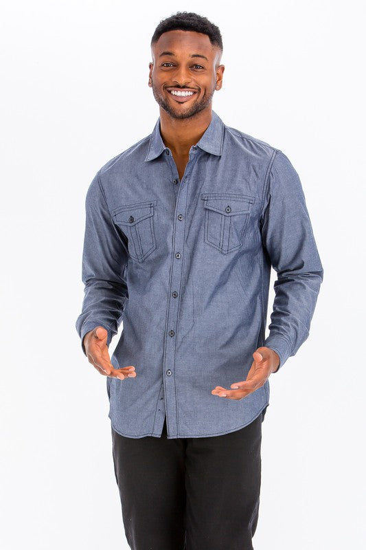 Weiv Men's Casual Long Sleeve Shirts - Denim