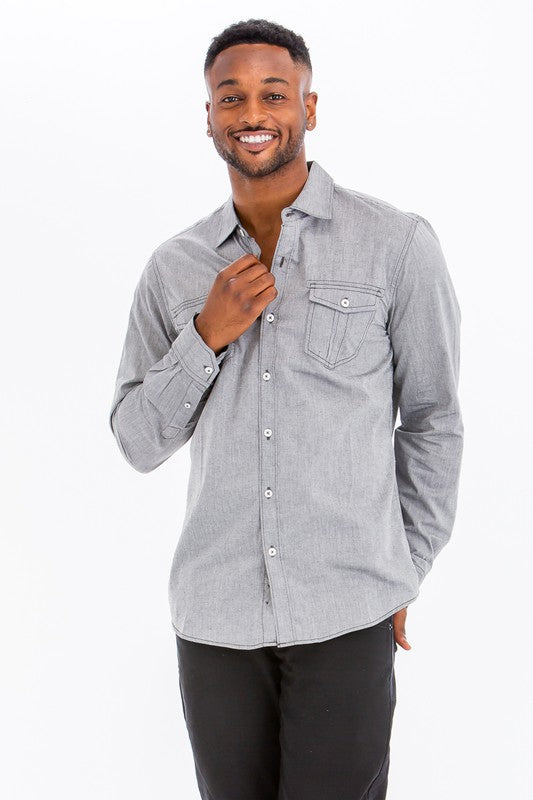 Weiv Men's Casual Long Sleeve Shirts - Denim