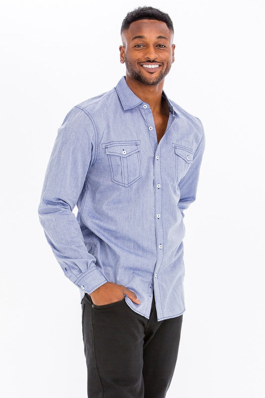 Weiv Men's Casual Long Sleeve Shirts - Denim