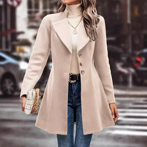 Women’s Winter Overcoat — Lapel Collar, Single-Breasted, Long Pea Coat