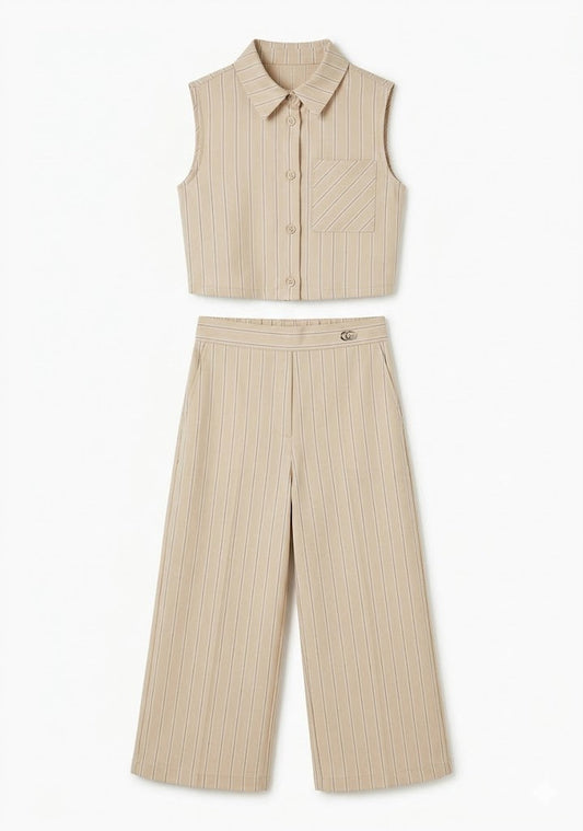 FUNFUN - Girls Collared Sleeveless Top & Wide Leg Pants, Multi