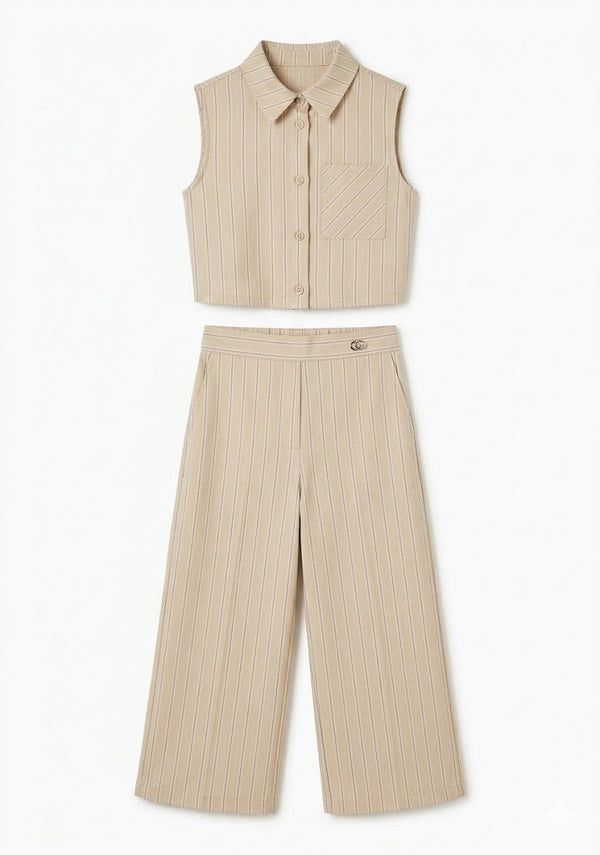 FUNFUN - Girls Collared Sleeveless Top & Wide Leg Pants, Multi