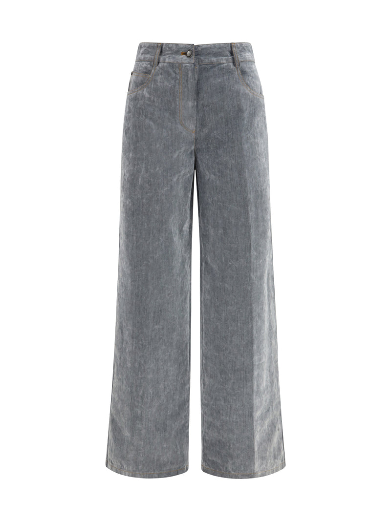 Wide-Leg Flocked Denim Jeans Grey