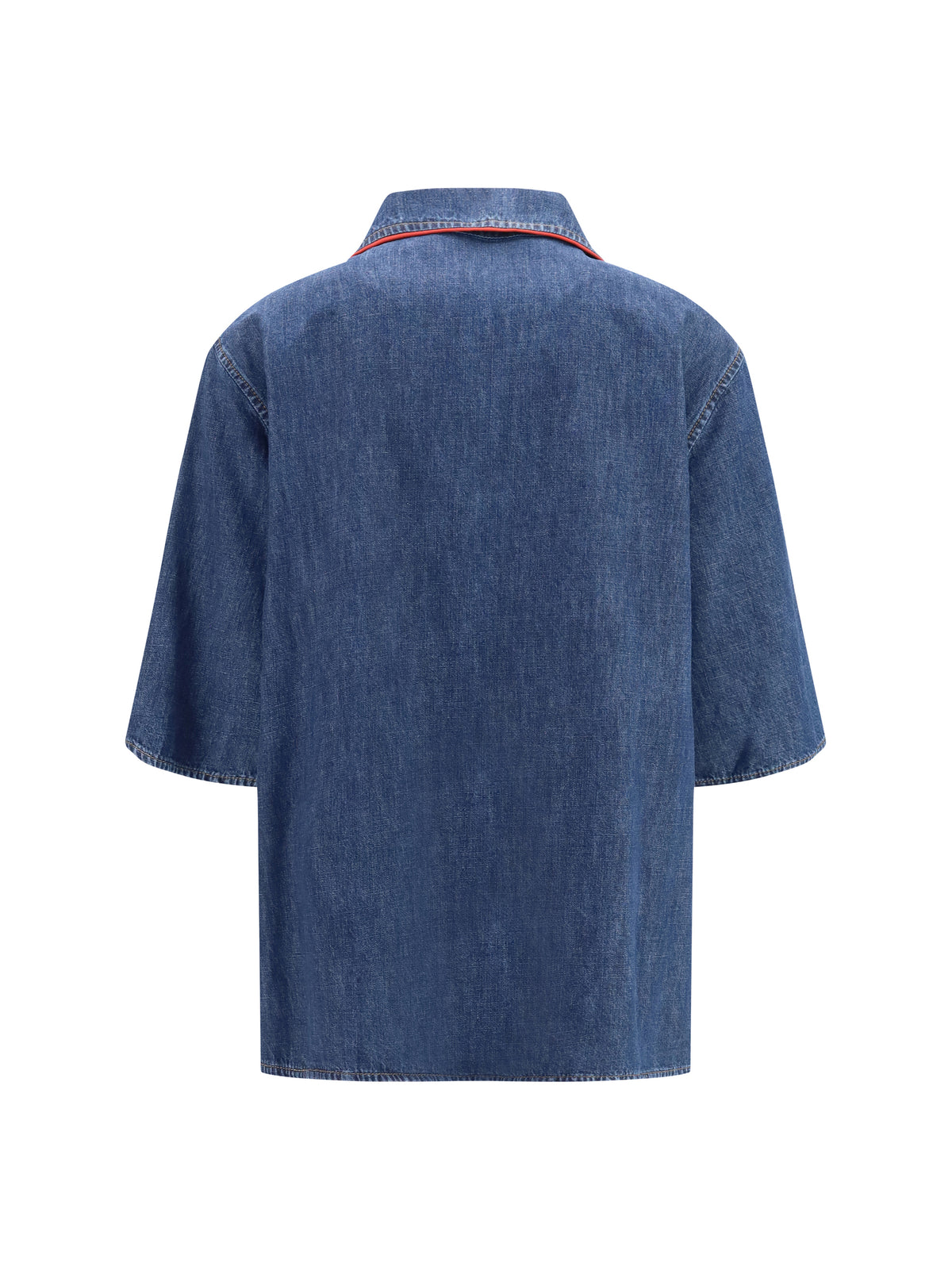 Short-Sleeve V-Neck Denim Shirt