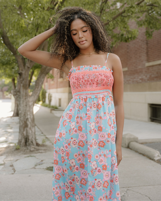 Hattie Bohemian Ethnic Print Spaghetti Straps Vacation Maxi Dress