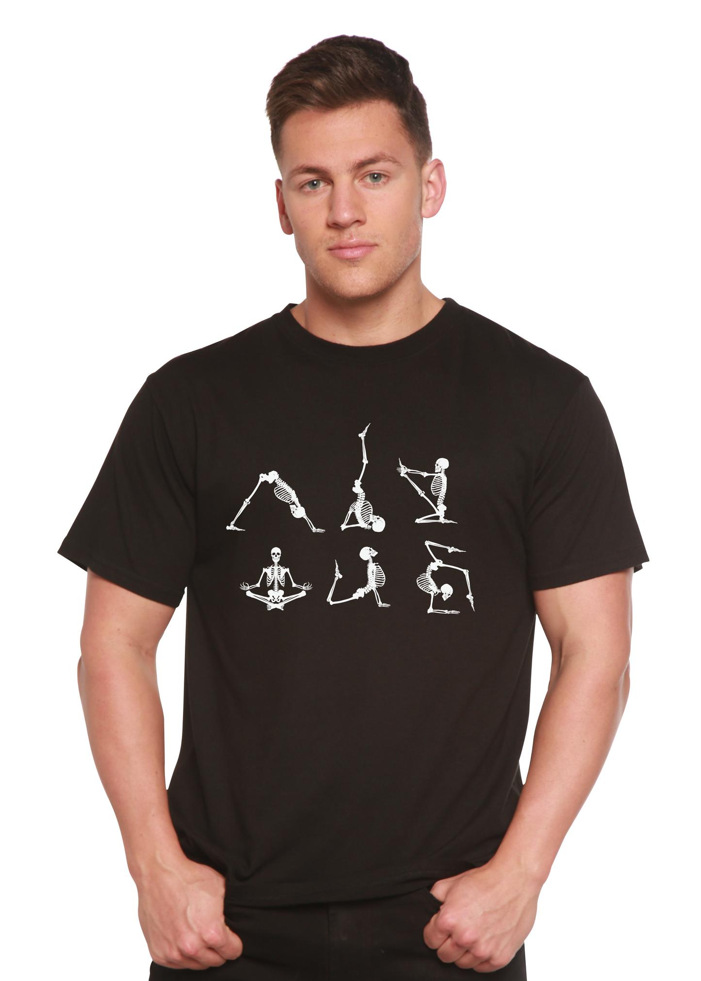 Halloween Skeleton Namaste Men's Bamboo Viscose/Organic Cotton Short Sleeve Graphic T-Shirt