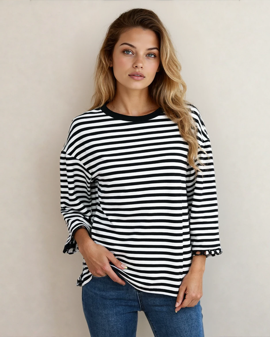 Amira Lace Trim Bell Sleeve Top - Black