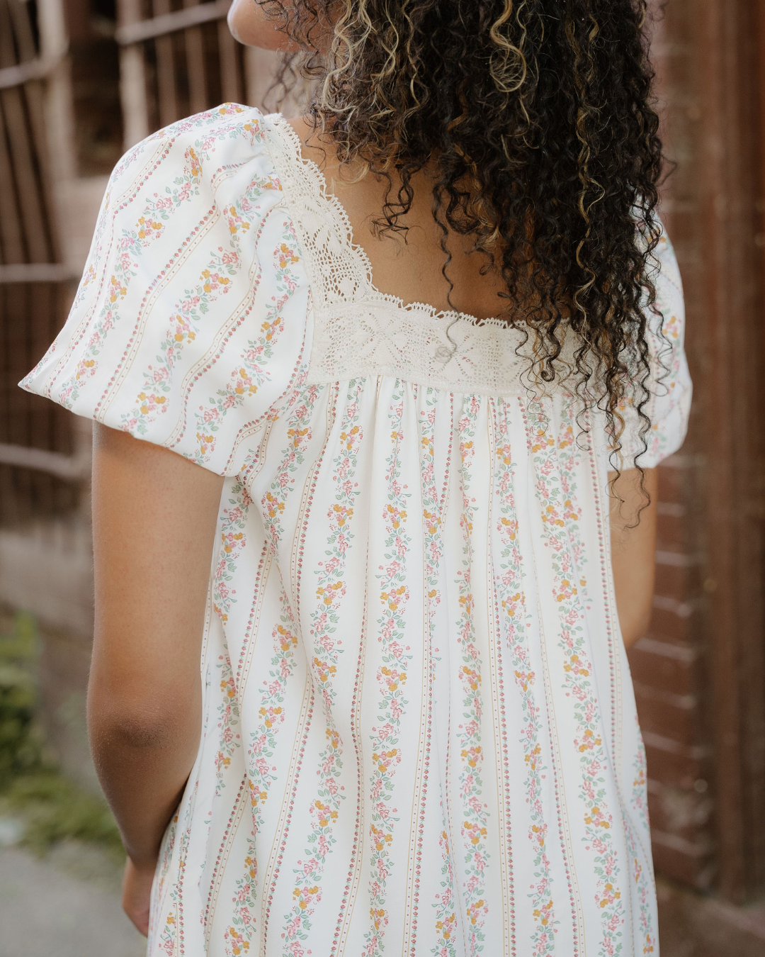 Birdie Ribbon Bow Lace Trim Square Neck Mini Dress